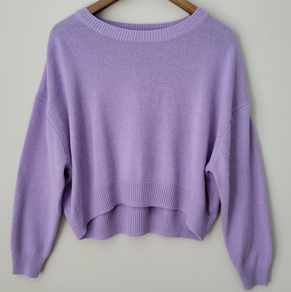 Purple Long-Sleeve, Crop-Top Sweater (Large)
